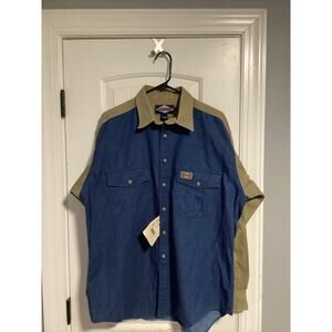 VINTAGE Ruff Hewn Shirt Mens Large Blue Corduroy Denim Workwear Cowboy